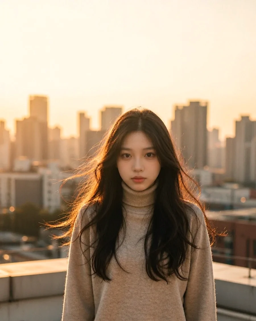 Creative example of a portrait on a sunlit rooftop
